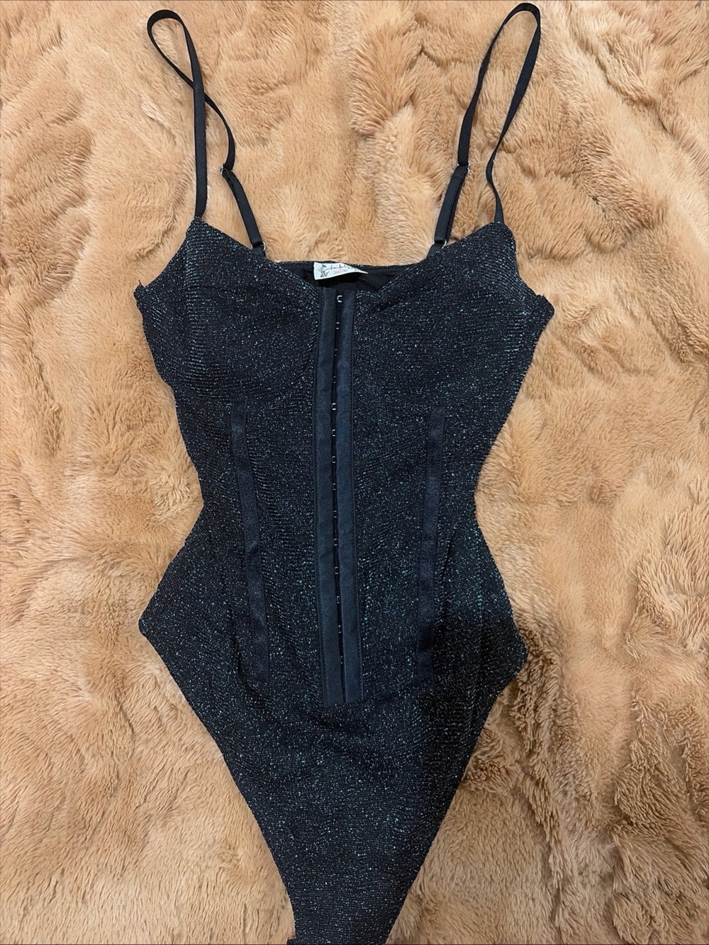 Free People Corset Bodysuit Black  Shimmer Whimsigoth Halloween Edgy Witchy Goth